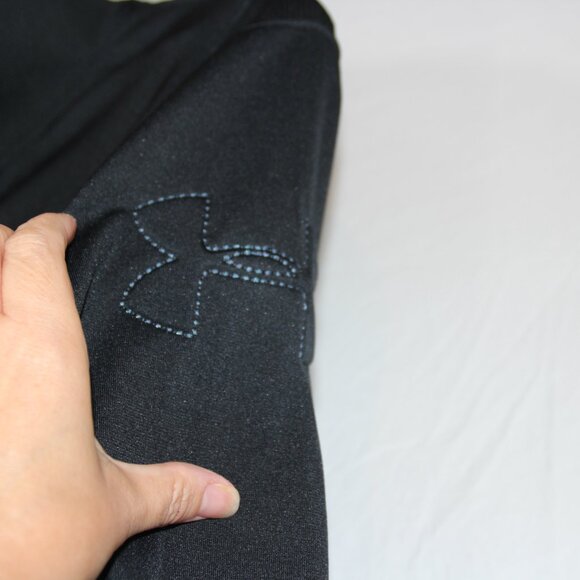 Under Armour Sweatshirt Men's XL Black Full Zip Mock Neck Loose Fleece Lined - Picture 4 of 7